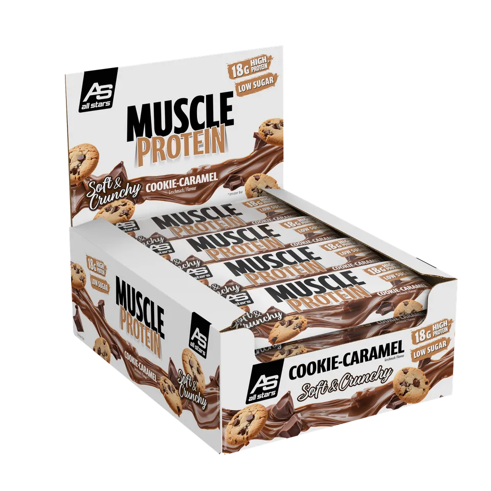 all-stars-muscle-protein-bar-65g-proteinriegel-cookie-caramel-chocolate-caramel image 1