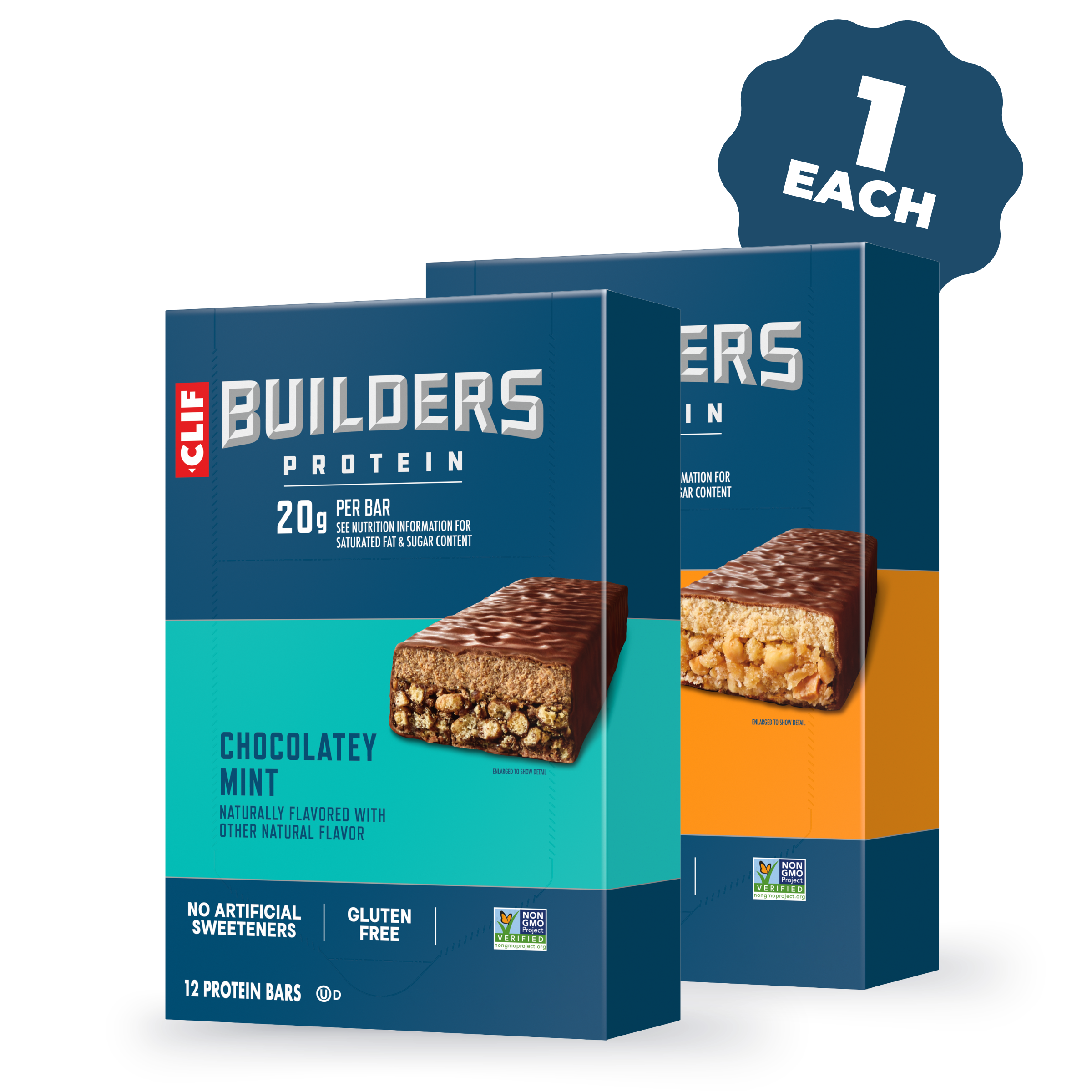 clif-builders-variety-pack-chocolatey-mint-peanut-butter-protein-riegel-24-riege image 1