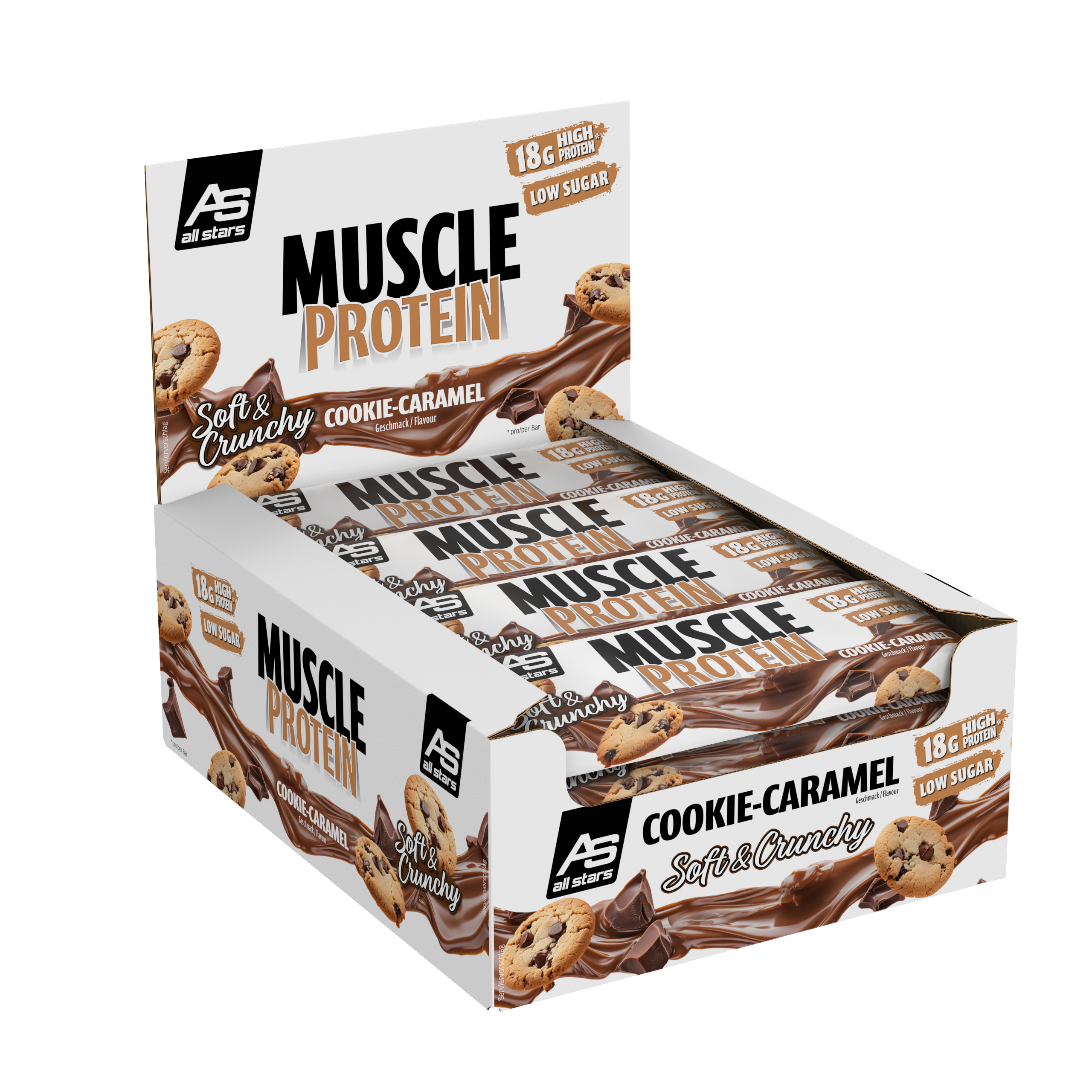 all-stars-muscle-protein-bar-65g-proteinriegel-cookie-caramel-chocolate-caramel image 1