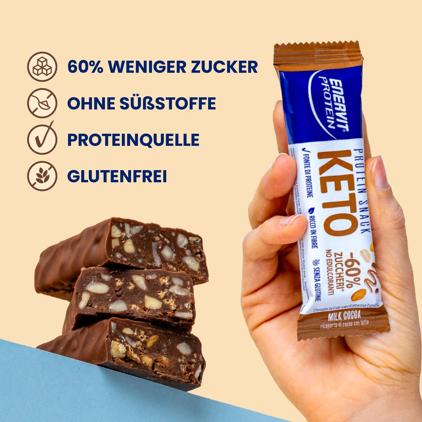 enervit-protein-snack-milk-choco-keto-8x35g-riegel-vegan-glutenfrei image 4